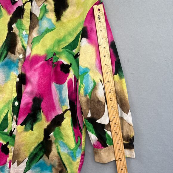 Dana Buchman Top M Watercolor Floral Bold Button Down Resort Travel Boho Beachy - Picture 12 of 15